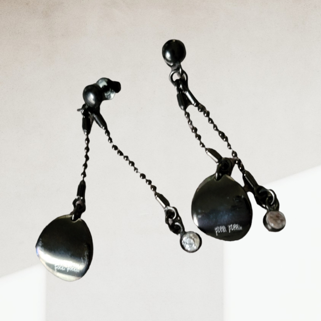 Folli Follie| Black Enamel Dangle Earrings W/ Rhinestone Drops